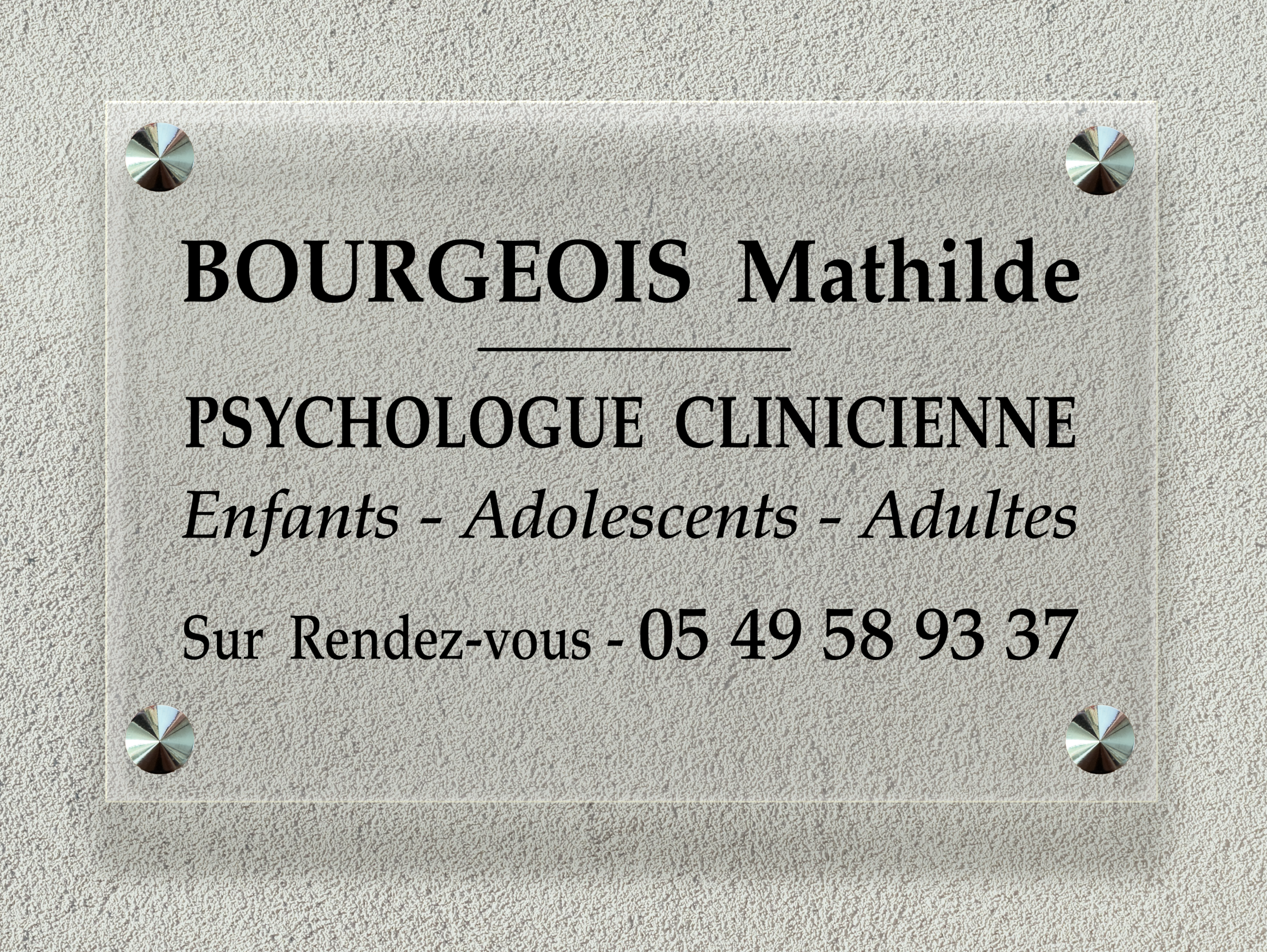 Plaque Psychologue Plexiglass Transparent Format 30X20 cm